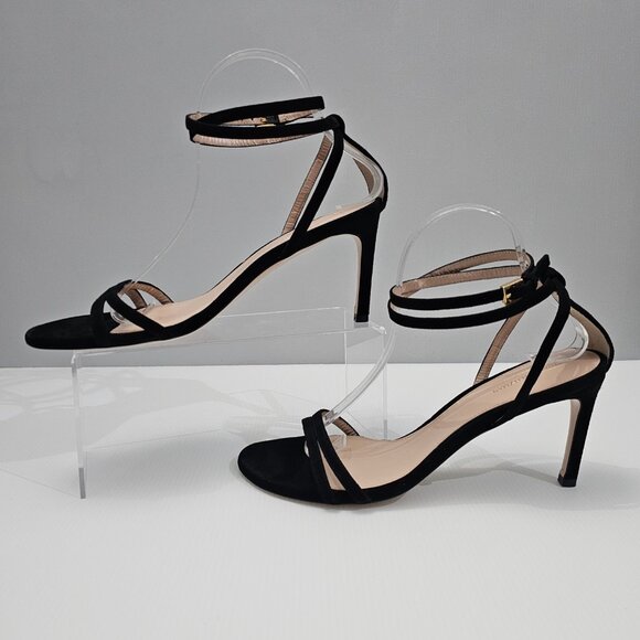 NEW Stuart Weitzman Lexie Sandal Heel Wraparound Ankle Black Suede Size 9.5 - Picture 2 of 14